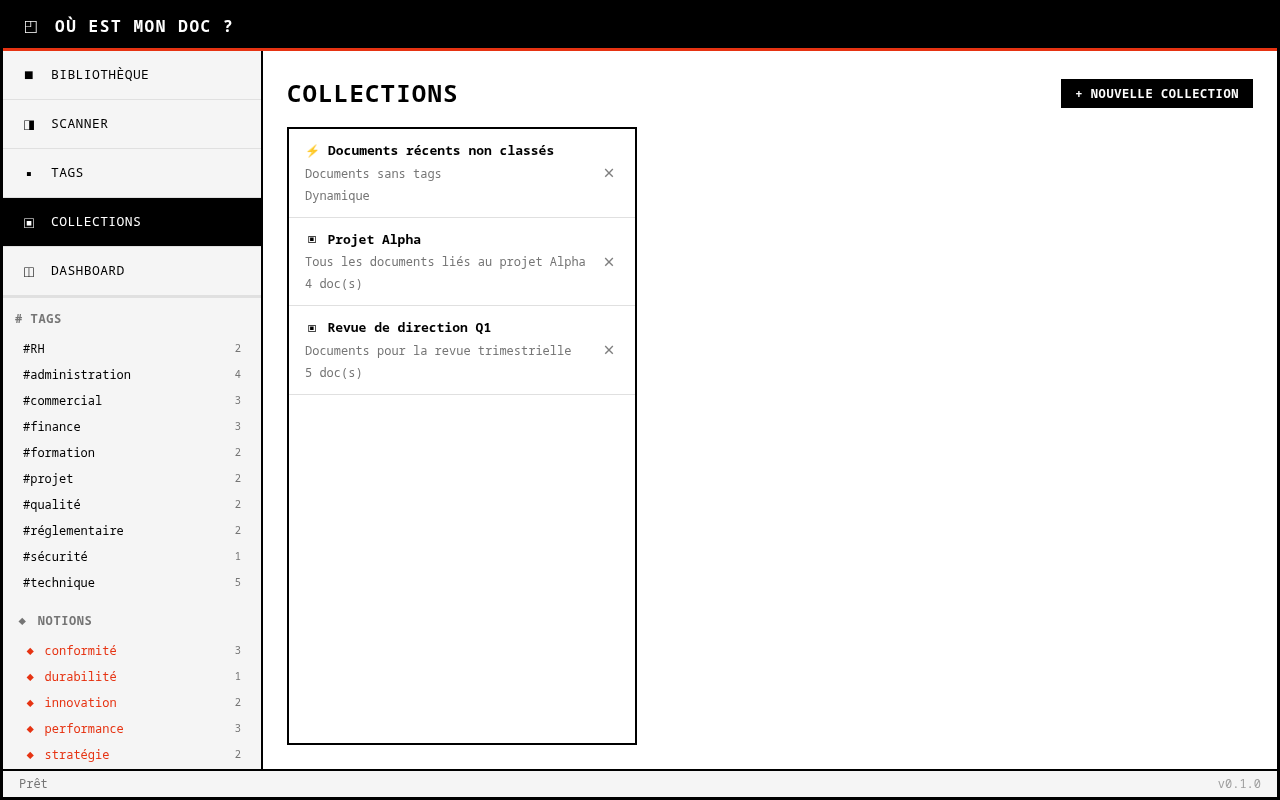 Collections — Vue à deux panneaux